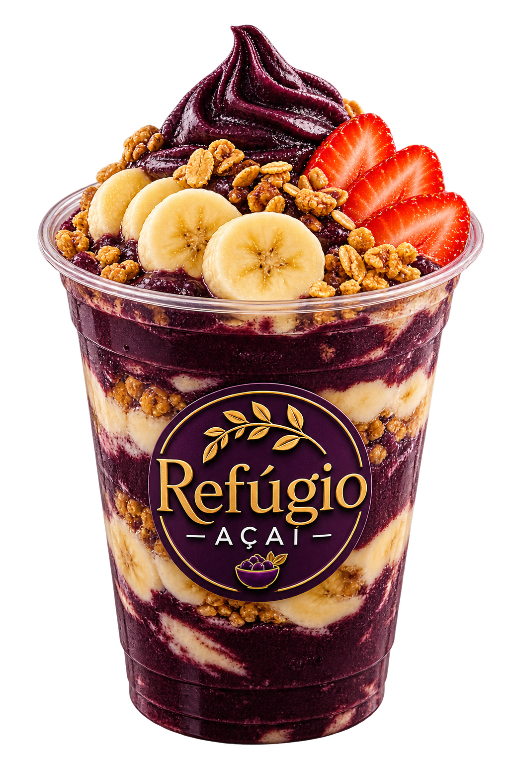Copo Refúgio Açaí com banana, morango e granola